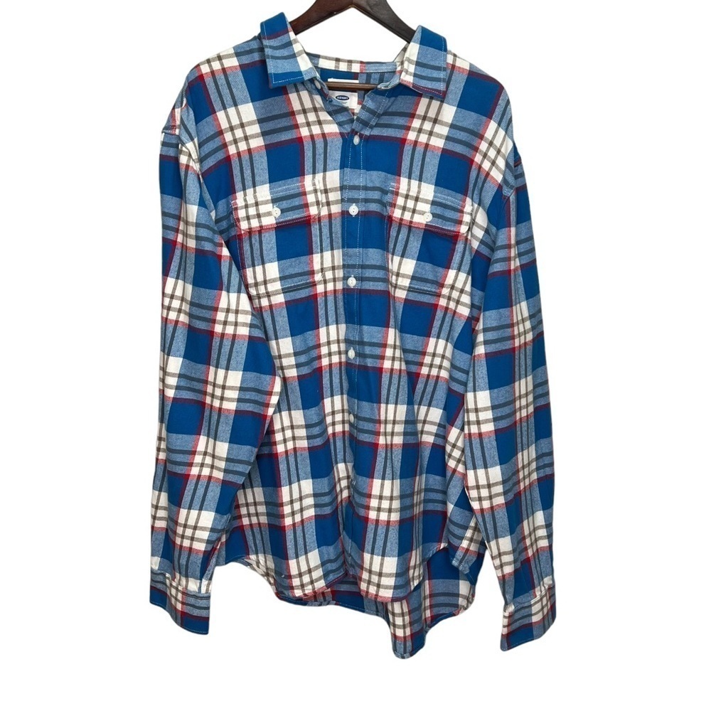 Old Navy Blue Plaid Button Down Shirt 100% Cotton Size XXL